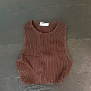 Babaton Chocolate Ribbed Crop Top
